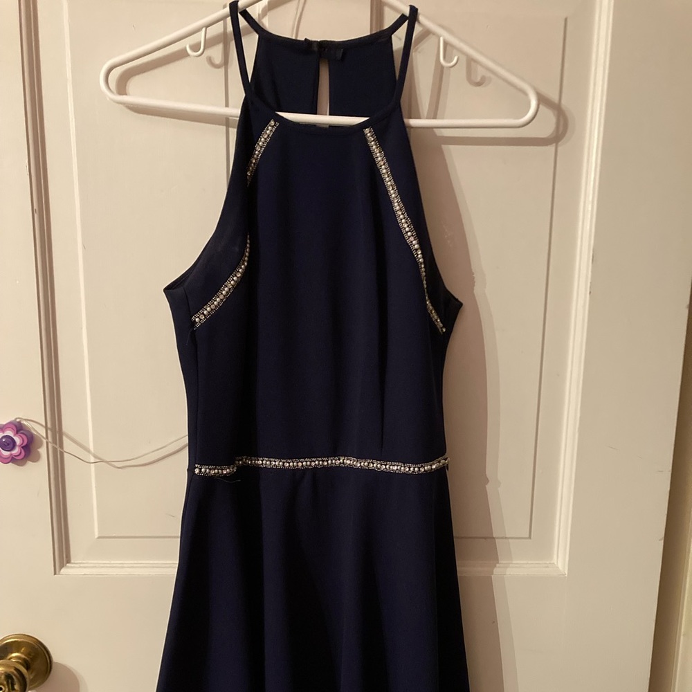 B Darlin short dress (above knee). Navy blue with beads.  Size 5/6.